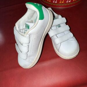 Adidas White and Green Stan Smith Sneakers with Velcro